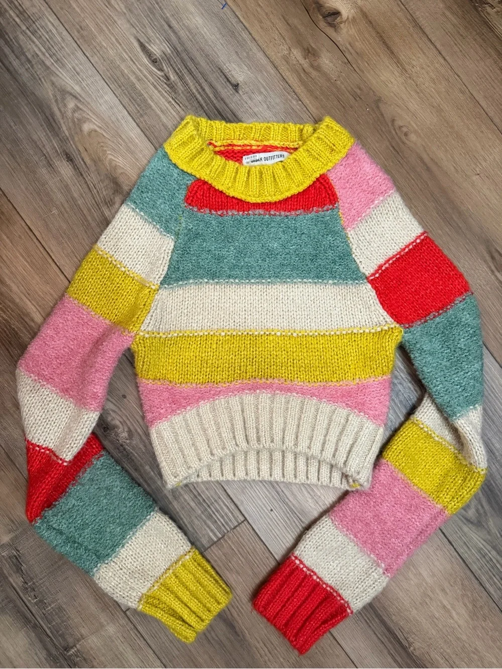 Colorblock Crewneck Sweater in Yellow, Pink, Red, Cream, Teal - Unknown Brand